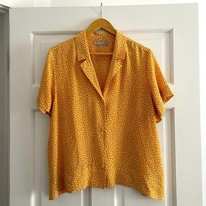 Everlane Clean Silk Short-Sleeve Square Shirt 16 Yellow Flowers Flowy Buttondown